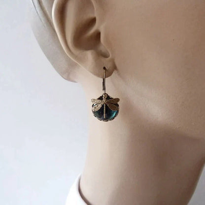 Antique Gold Blue Crystal Earrings