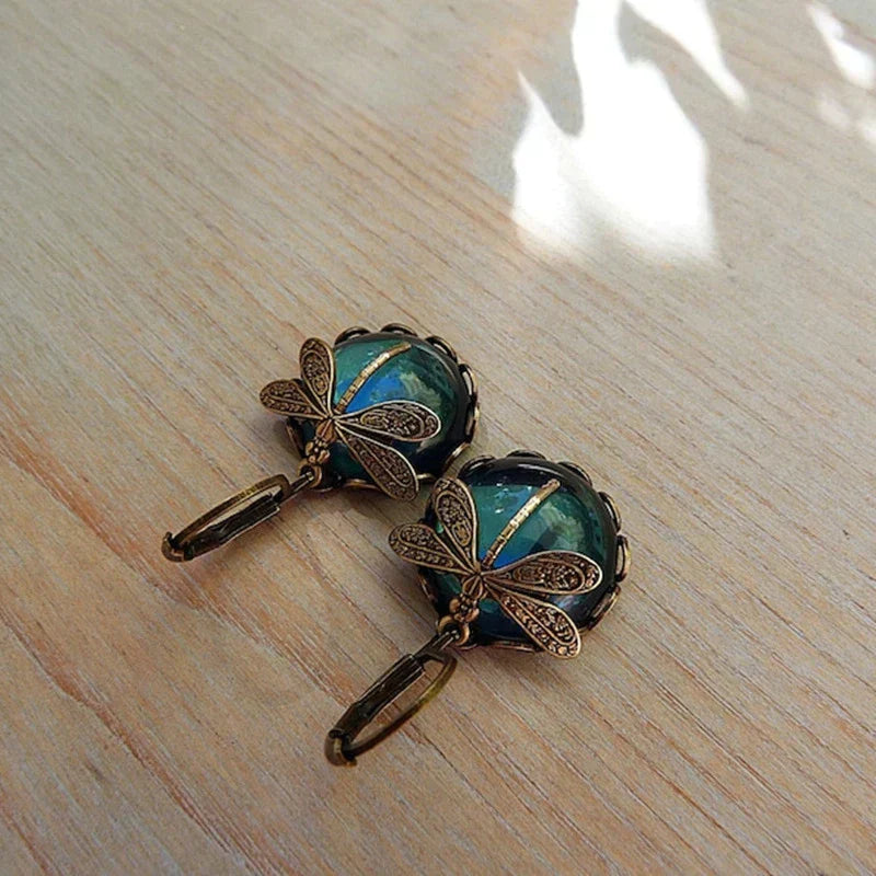 Antique Gold Spherical Dragonfly Earrings - Buy One, Get One Free!