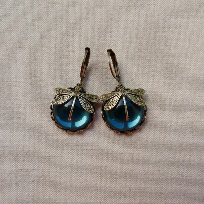 Antique Gold Blue Crystal Earrings