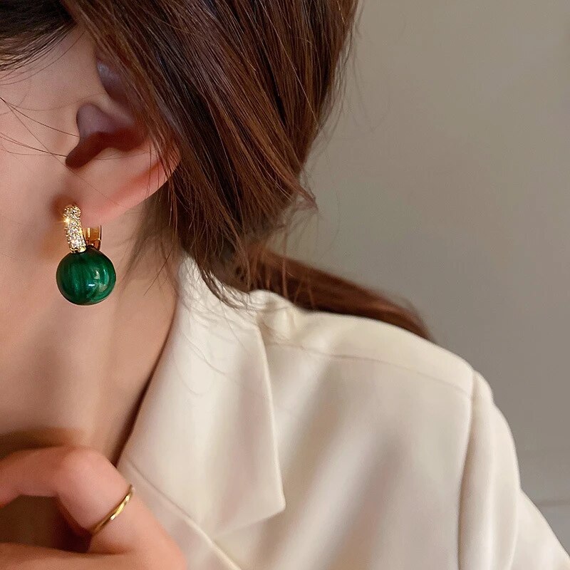 Gold Earrings with Green Pearls