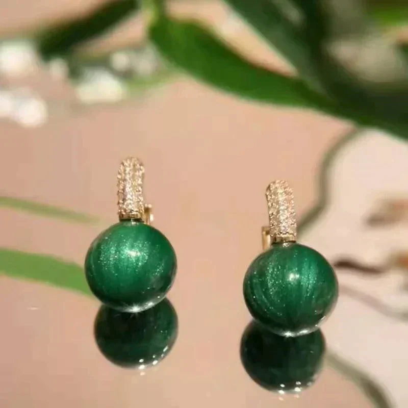 Gold Earrings with Green Pearls