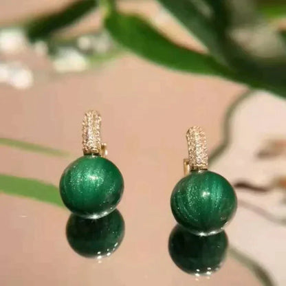 Gold Earrings with Green Pearls