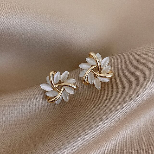 Elegant Gold White Opal Earrings - Buy One, Get One Free!