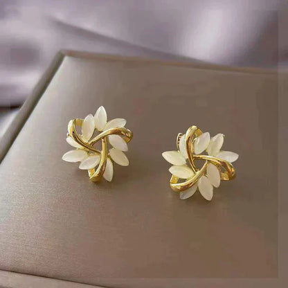 Elegant Gold White Opal Earrings - Buy One, Get One Free!