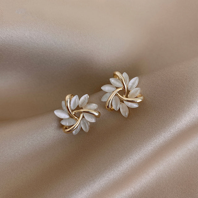Stunning Gold Circular Opal Flower Stud Earrings