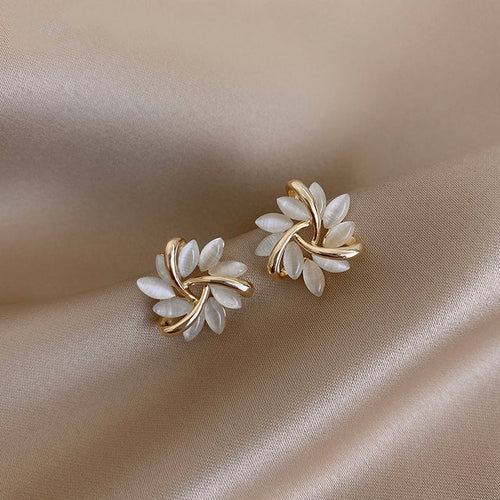 Stunning Gold Circular Opal Flower Stud Earrings