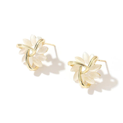 Stunning Gold Circular Opal Flower Stud Earrings