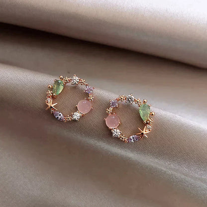 Rose Gold Crystal Floral Earrings - Buy One, Get One Free!