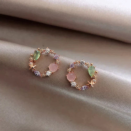 Rose Gold Crystal Floral Earrings - Buy One, Get One Free!