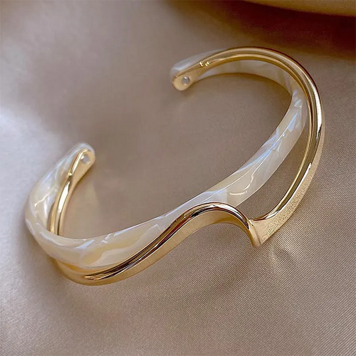 Chic White Enamel and Gold Open Bangle