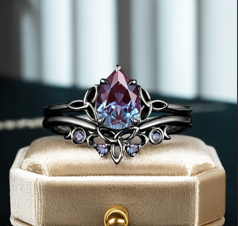 Layered Ring with Purple Stone Accent