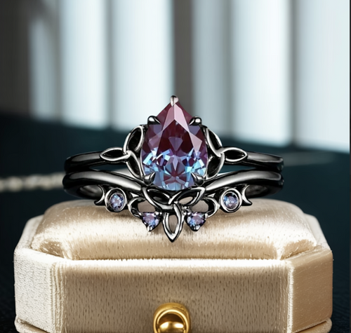 Layered Ring with Purple Stone Accent