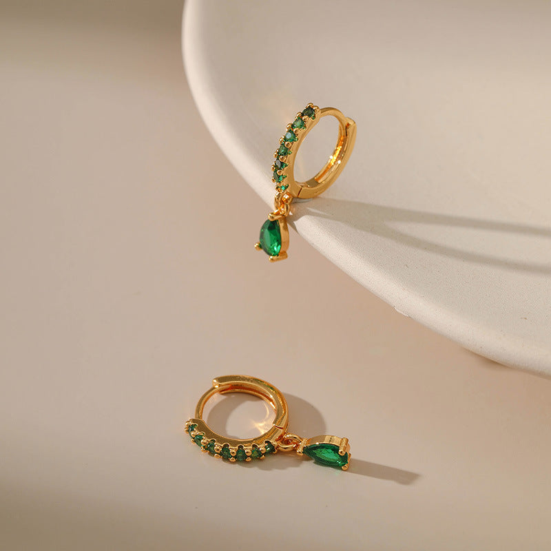 Gold Earrings with Green Zirconia Accents