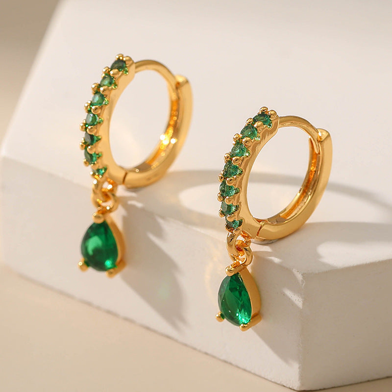 Gold Earrings with Green Zirconia Accents