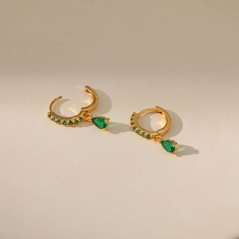 Gold Earrings with Green Zirconia Accents