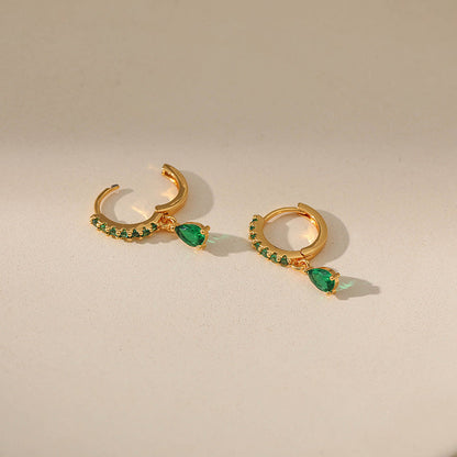 Gold Earrings with Green Zirconia Accents