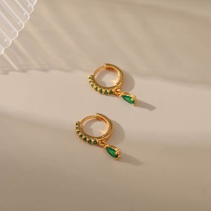 Gold Earrings with Green Zirconia Accents
