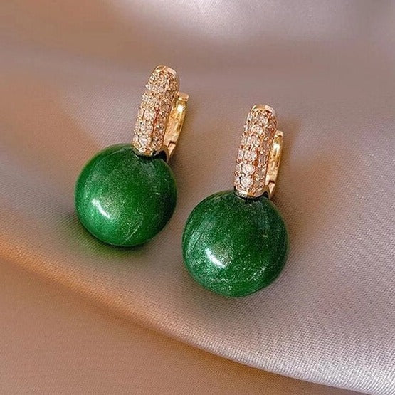 Gold Earrings with Green Pearls