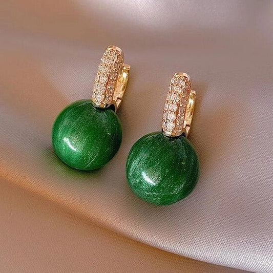 Gold Earrings with Green Pearls