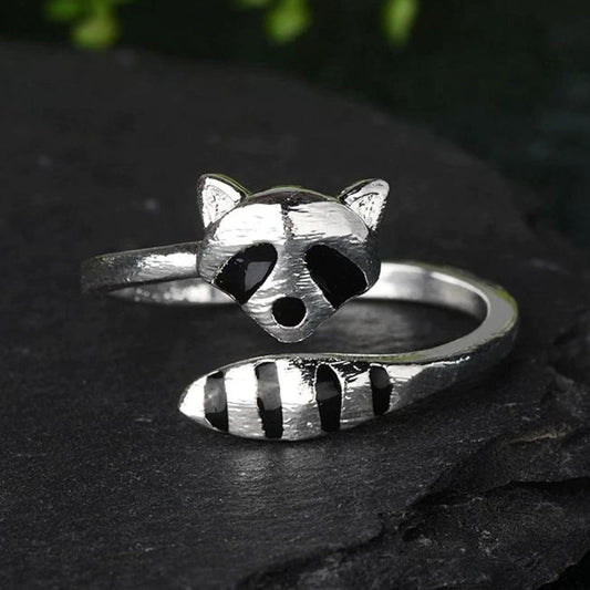 925 Silver Adjustable Raccoon Ring