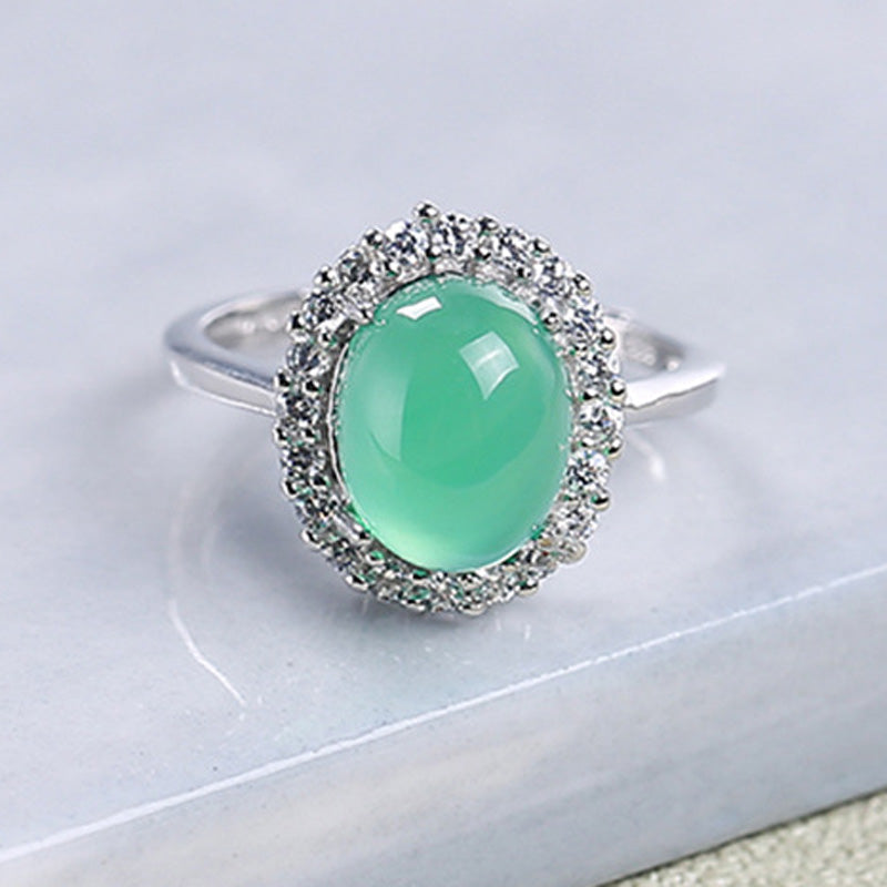 Silver Ring with Green Opal Gemstone