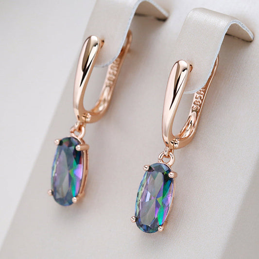 Gold Earrings with Elegant Blue Crystal Accents