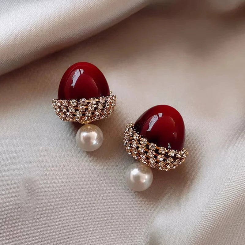 Crimson Hazelnut Pearl Earrings