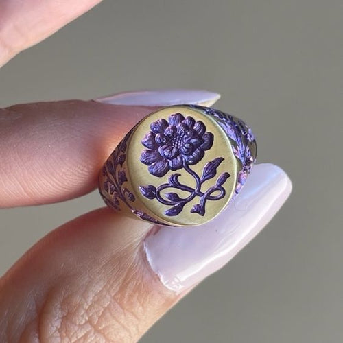 Retro Purple Floral Seal Ring