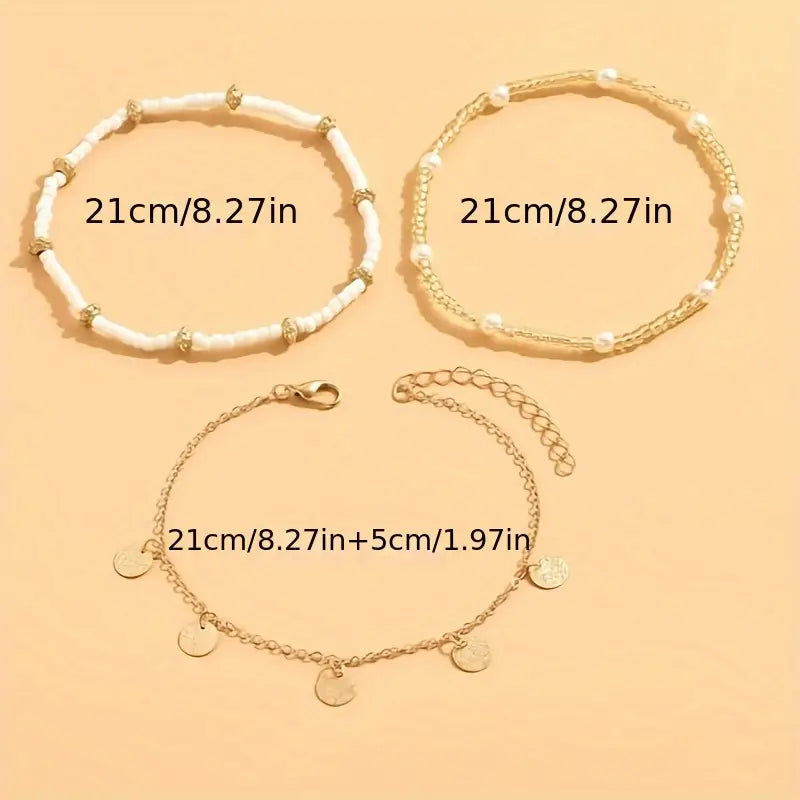 Gold 3-Piece Layered Anklet Set - 'Coastal Magic'