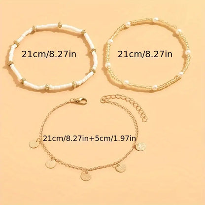 Gold 3-Piece Layered Anklet Set - 'Coastal Magic'
