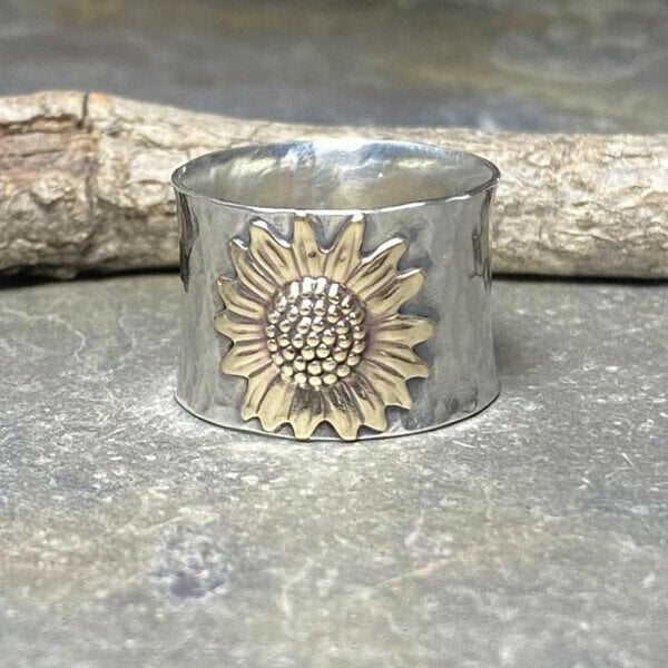 Radiant Sunflower Wide Band Ring