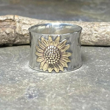 Radiant Sunflower Wide Band Ring