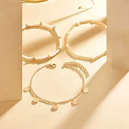 Gold 3-Piece Layered Anklet Set - 'Coastal Magic'