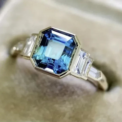 Retro Blue Glass Zirconia Ring