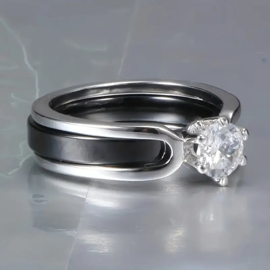 Classic Black and Silver Zirconia Ring
