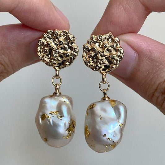 Classic Gold-Finished Baroque Pearl Earrings
