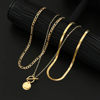 Gold Savira Textured Coin Layering Necklace