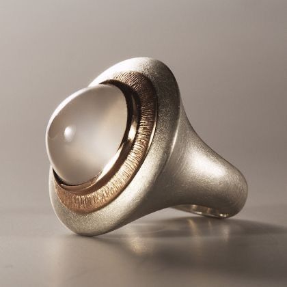 Antique Silver Moonstone Inlaid Ring