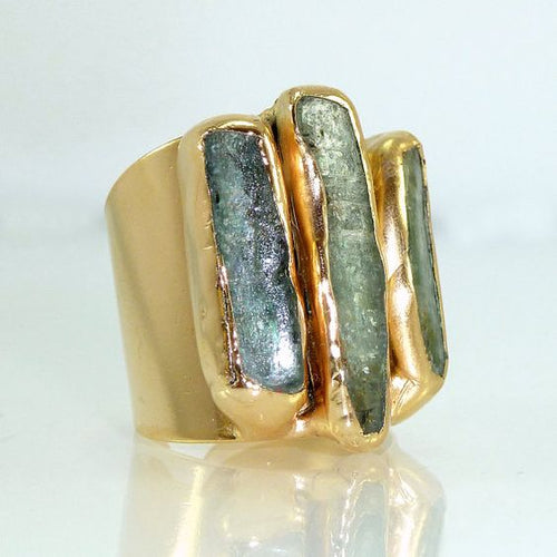 Antique Green and Blue Gold Forged Ring