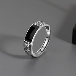 Retro Black Enamel Silver Ring