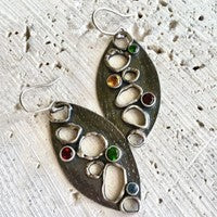 Retro Colorful Silver Leaf Earrings with Hollow Design
