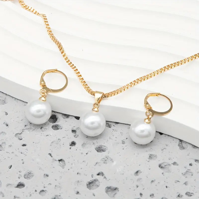 Elegant Gold-Colored Pearl Jewelry Set - Golden Grace Collection