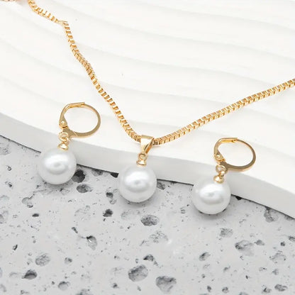 Elegant Gold-Colored Pearl Jewelry Set - Golden Grace Collection