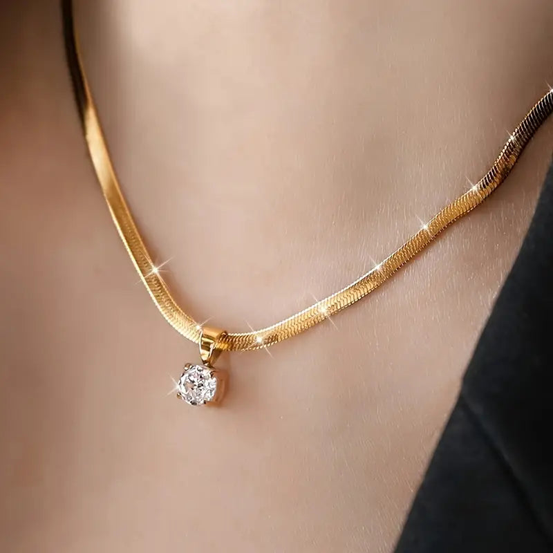 Gold Necklace with Rhinestone Pendant - Elegant Design