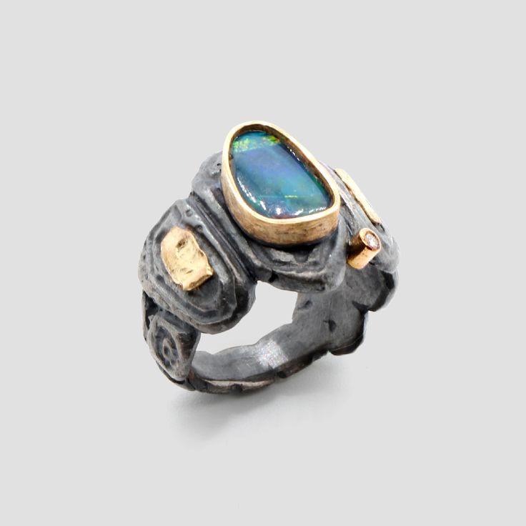 Antique Blue Opal Ring in Gold and Silver