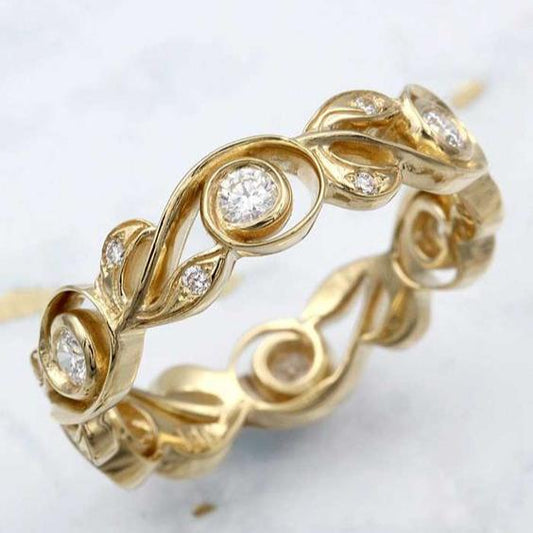 Classic Golden Ivy Ring with Vintage Zirconia