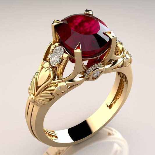 Antique Red Glass and Gold Ring