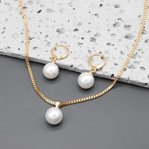 Elegant Gold-Colored Pearl Jewelry Set - Golden Grace Collection