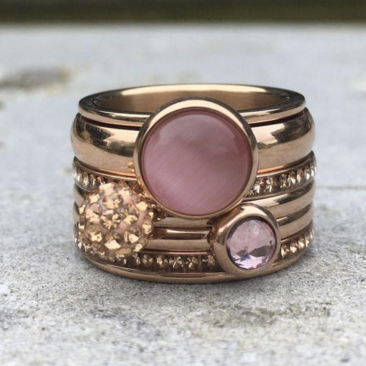 Retro Rose Ring with Pink Moonstone