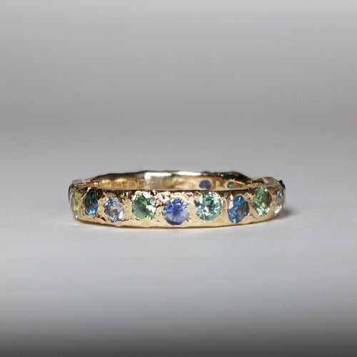 Retro Golden Forged Colorful Inlaid Zirconia Ring